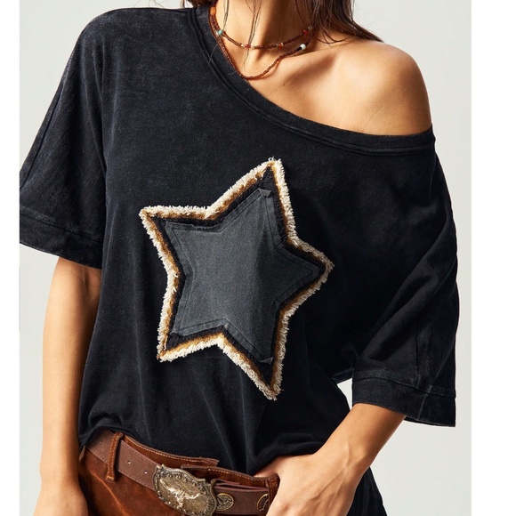 Boho Star Patch Round Neck Short Sleeve Top - Picture 4 of 6